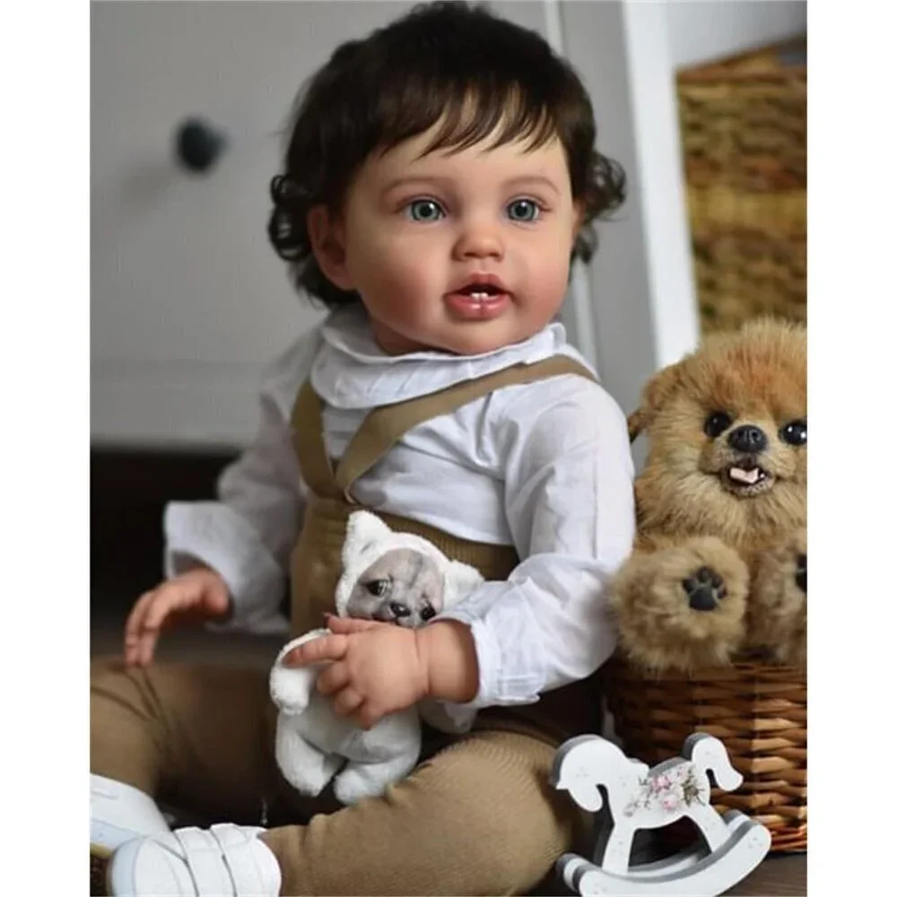 🆕24inch Soft Cloth Body Newborn Baby Poseable Limbs Reborn Baby with Curly Hair